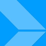 Blue geometric arrow shapes layered on a bright blue background.